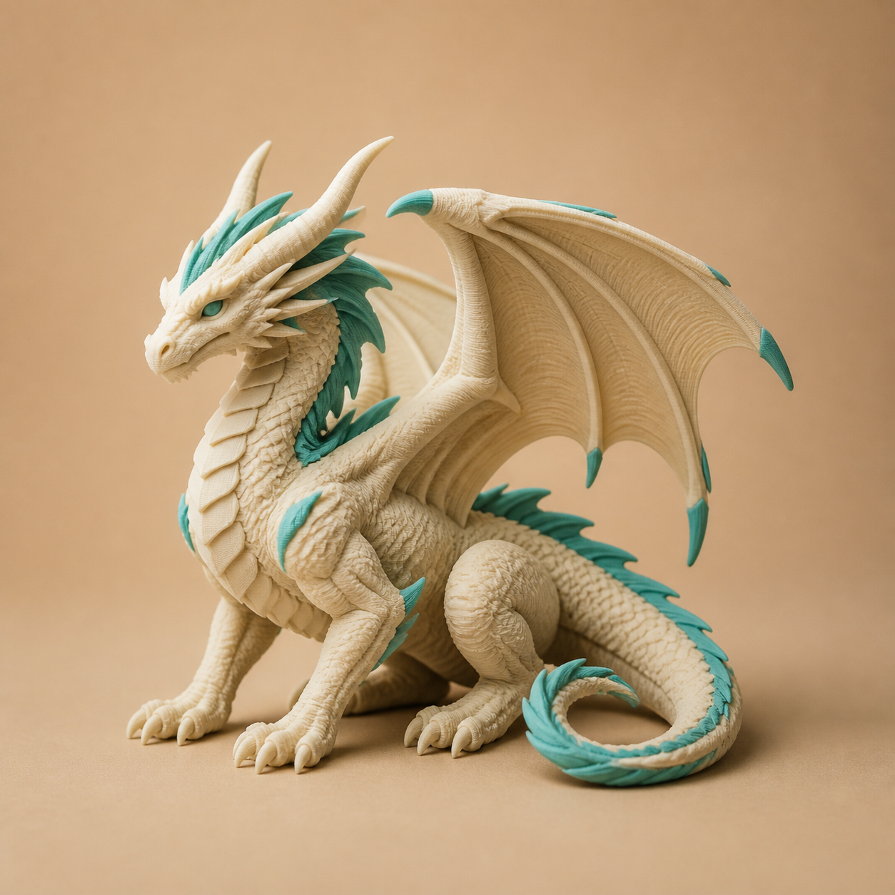 A detailed custom 3D printed dragon figurine