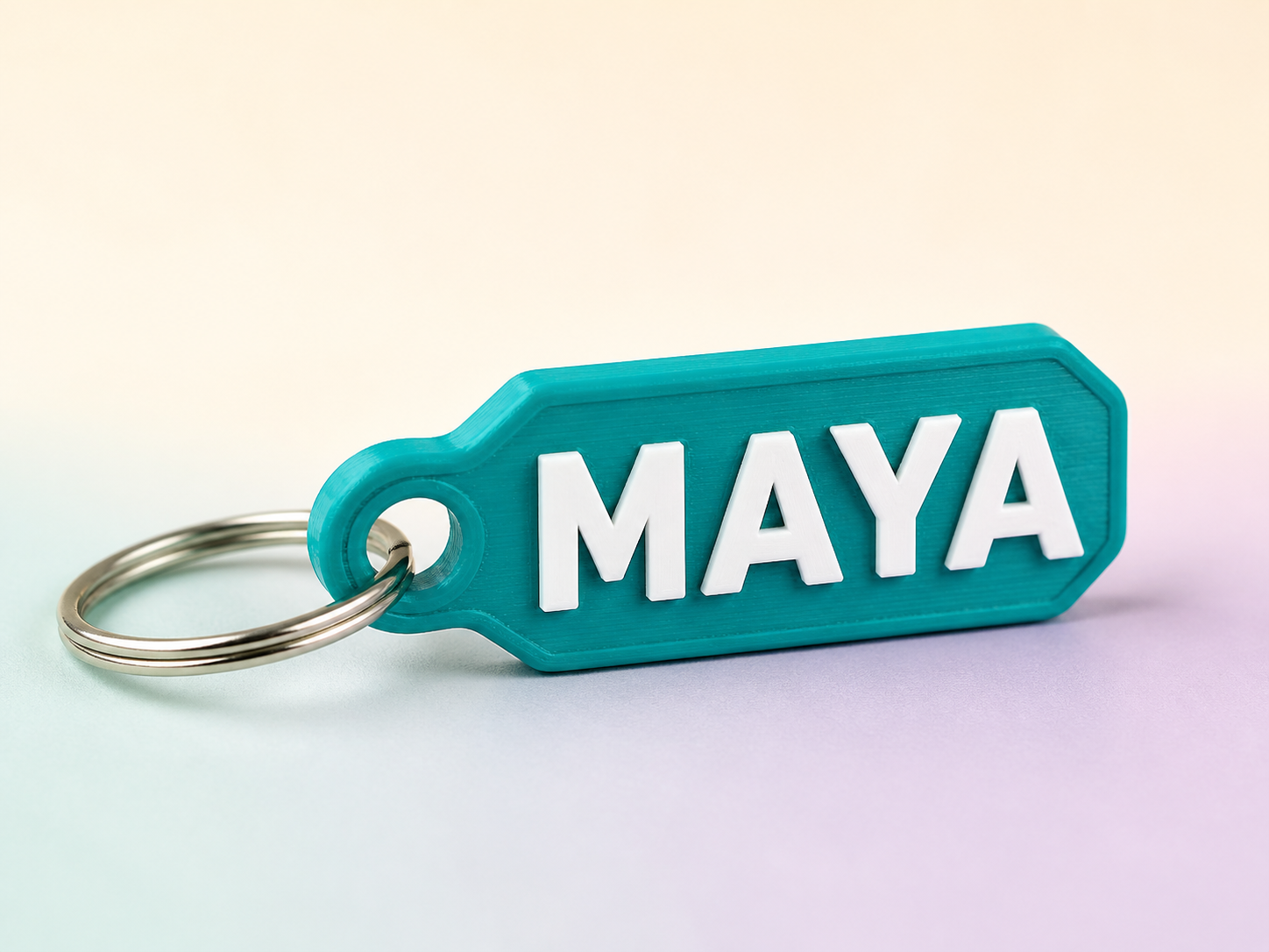 Finished 3D-printed example for the Text keychain template